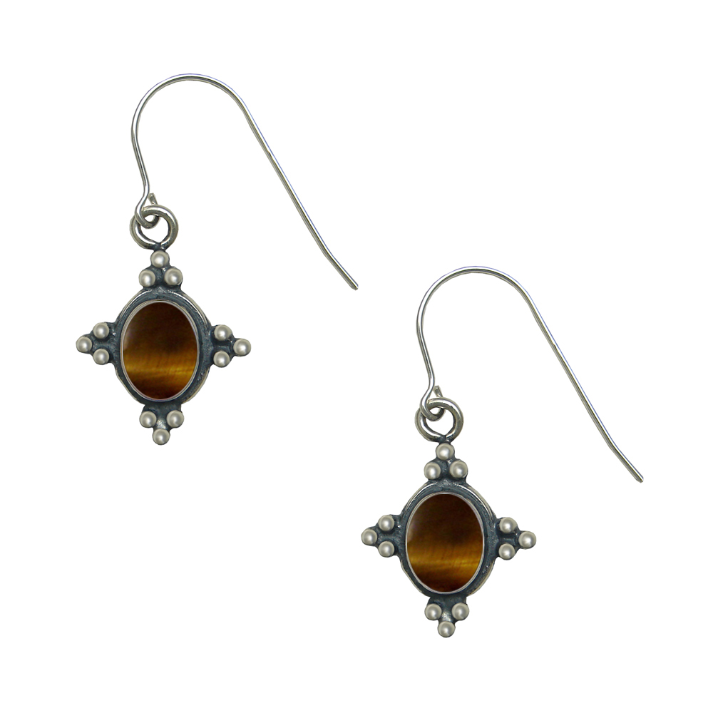 Sterling Silver Small Tiger Eye Gemstone Drop Dangle Earrings